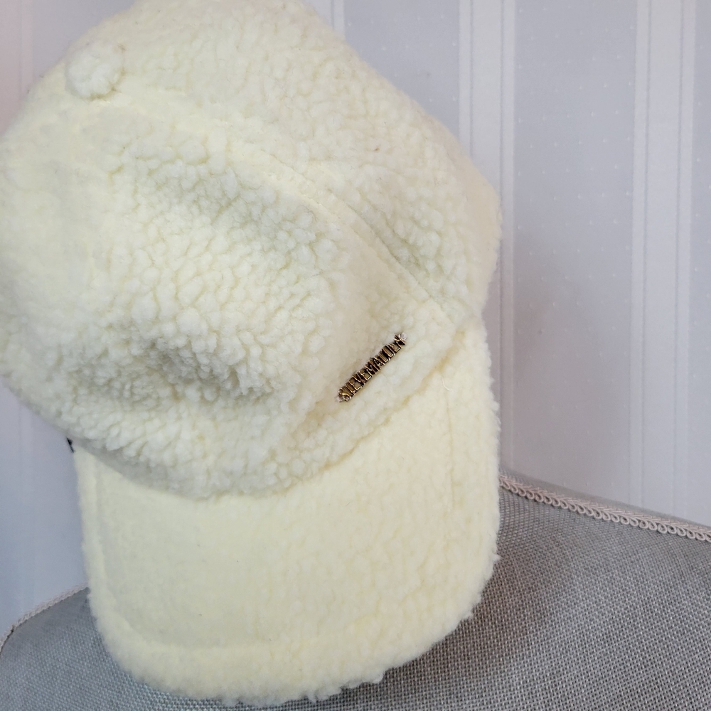 Steve Madden Woman's Sherpa Ivory Winter White Cozy Baseball Hat